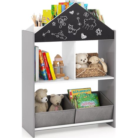 COSTWAY Kids Dollhouse Bookshelf Wooden Toy Storage Organizer-Gray (1/5)