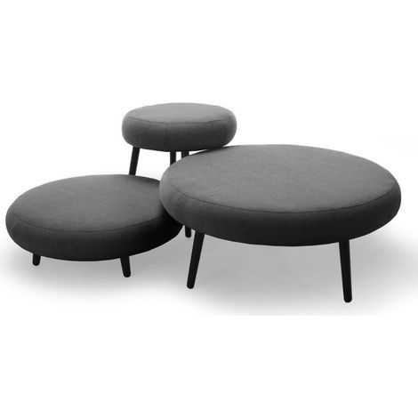 BOBOCHIC - Lot de 3 poufs EDEN tissu lisse Gris foncé (1/5)
