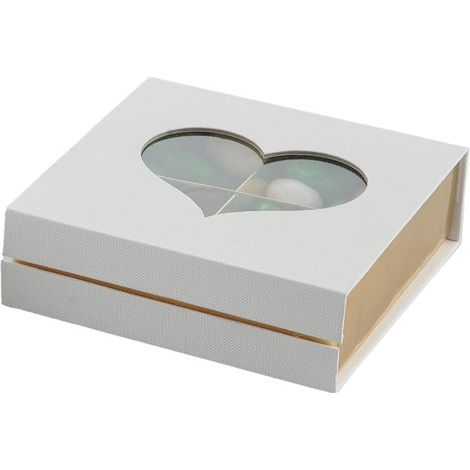 L'Arcolaio Box Telata Portaconfetti 13 x 13 x 4 Cm Bomboniera Bianco con Cuore 1 Pz (1/2)