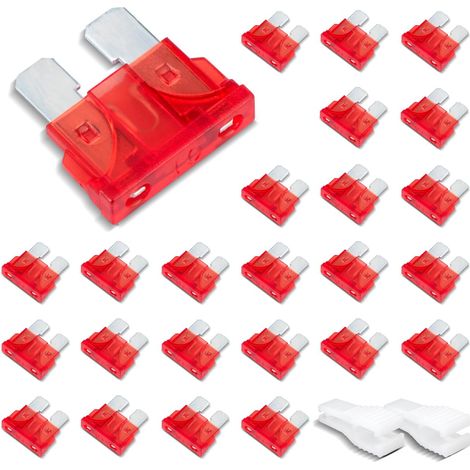 25 pièces Fusible standard, fusible plat 10A avec 2 clips en plastique pour voiture, camion et moto (1/5)