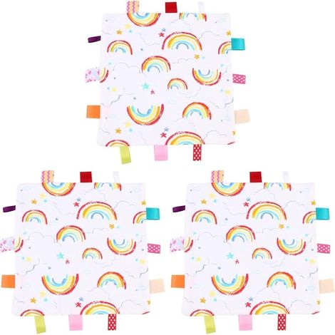 Baby Safety Blanket Taggy 9.84 x 9.84 x 0.35 in Sensory Soothing Towel Touch Textures for Senses Stimulation and Fine Motor Skills (1/5)