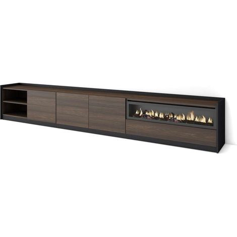 Mueble TV Istán-02 de 310x50x37 cm con chimenea eléctrica, color roble oscuro y negro (1/4)