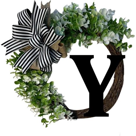 (Y) Willkommensschild mit 26 Buchstaben A-Z, Eukalyptuskranz und Schleife, Türschild (1/2)