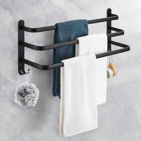 Toallero de baño de 50 cm, 3 niveles, con ganchos, impermeable, para baño, cocina y aseo. (1/4)
