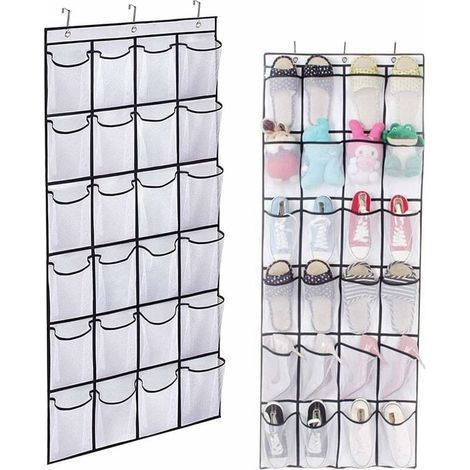Rangement de Chaussures à Suspendre, Organisateur Chaussures sur la Porte Gain de Place Range Chaussures pour Porte 24 Poches épargne d'espace avec 3 Crochets pour Cuisine Penderie Chambre Mais (1/4)