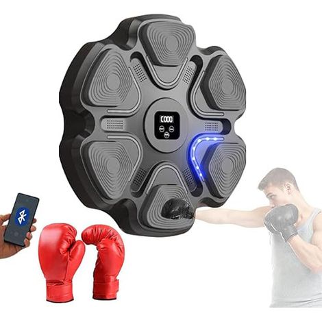 Boxmaschine Music Boxing Machine, Elektronische Musik Boxmaschine, PU-Wandbox-Trainingsgerät, LED-Boxpad mit Boxhandschuhen, Bluetooth, Lichter Im Rhythmus der Musik. (9 Modi, 40x37x7 cm)Es ist schwar