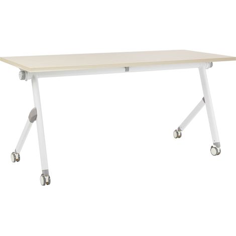Foldable Office Desk BENDI Light Brown 160 cm 60 cm with Wheels