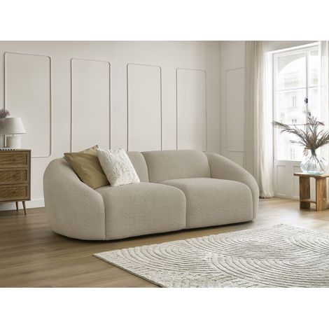 BOBOCHIC - Canapé droit fixe 3 places TINA tissu bouclette Beige (1/5)