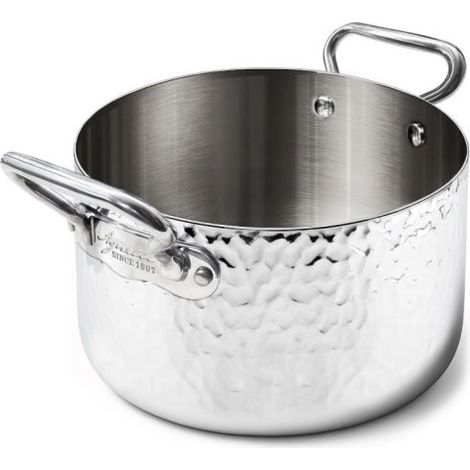 AGNELLI Casseruola Alta Martellato Aluinox 3 Ply 24x16 Cm con 2 Maniglie in Acciaio Inox