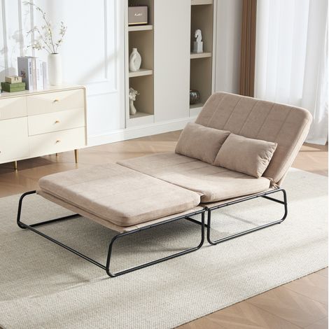 Divano letto a 2 posti 104x85x92 cm, trasformabile, con tasche laterali, struttura in metallo, chenille kaki (1/5)