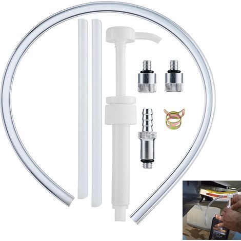 - Ölpumpe - Handpumpe - 8 cm³ Fördermenge - 50 cm Schlauch und 8/10-mm-Adapter - Für Außenbordmotoren und mechanische Wartung - Silber - 50 cm (1/5)