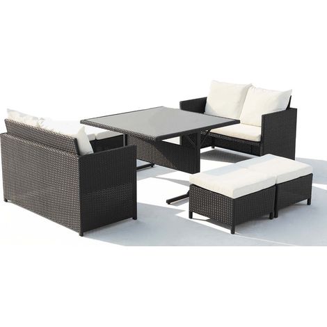 Gartenmöbel-Set für 8 Personen aus schwarzem/weißem Kunstharz NOUMÉA
