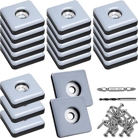 20 Pièces Patins en Téflon à Visser Ø 30mm Patins de Meubles Carré avec 20 vis en Acier Inoxydable 2 forets PTFE Patins Glisseurs pour Meubles pour Protection Efficace de Vos Meubles chaises sols (1/5)