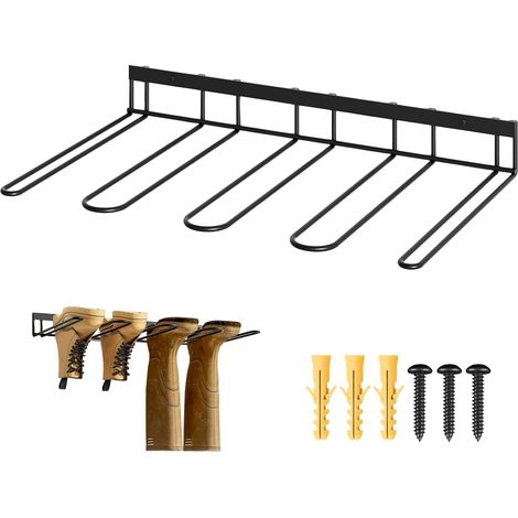 Rangement mural pour bottes - 41,5 x 26 x 5 cm - Support mural en métal pour 2 paires de chaussures - Noir - Pour armoire, entrée, extérieur, garage (1/5)