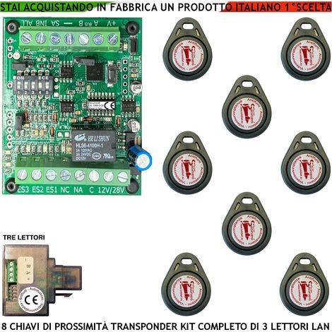 Chiave Elettronica di Prossimità 8 Chiavi TAG Tre Lettori su Modulo LAN Universale 501/503 RJ45 Alimentazione 12/24 Vac Relè Scambio 2 A a 24 V Funzione Impulsiva o Stabile Segnale di Stato 4 Led GRVB (1/4)