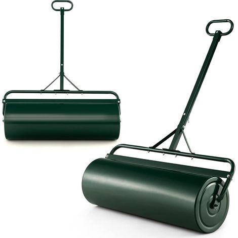 COSTWAY 63L Rodillo de Césped de Metal, Ancho: 90 cm, Ø: 30 cm, Rodillo Cesped Llenado de Agua/Arena Empujado/Remolcado con Mango de Agarre Desmontable para Jardín, Patio, Parque, Granja (Verde)