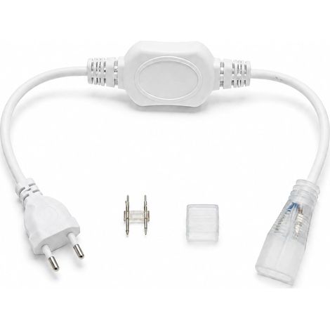Kit de Connexion pour Rubans LED 220 V, Puissance Max 6 A / 750 W, IP65 Adapté à l'Extérieur. Inclut une Prise, un Connecteur 2 Broches (Écartement 10 mm) et un Embout de Finition (1/5)