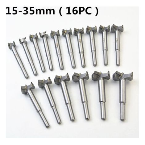 Fraise Carbure, L'installation de Portes Sphériques, Tiroirs, Mèches à Façonner Foret pour Faire Des Trous Propres à Fond Plat Dans Le Bois，Mèches Bois 16PCS (15MM - 35MM) (1/4)