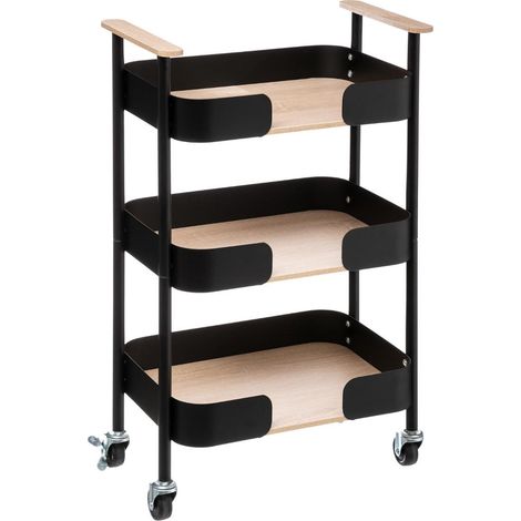 5Five Simply Smart – Desserte de cuisine 3 étagères en bambou et métal noir – Dimensions 45,5x28,5x75cm – Mobilité avec roulettes silencieuses (1/10)