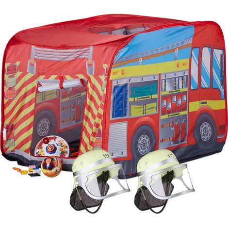 set de bomberos 3 piezas, tienda de campaña, 2 cascos para niños, tienda interior y exterior, a partir de 3 años (1/5)