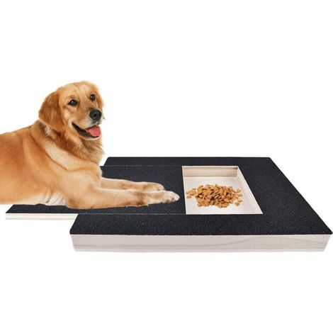 Planche à gratter pour chiens : griffoir pour chiens avec boîte à friandises, planche à gratter multifonction en bois massif pour les griffes et les ponceuses pour chiens (noir) (1/5)