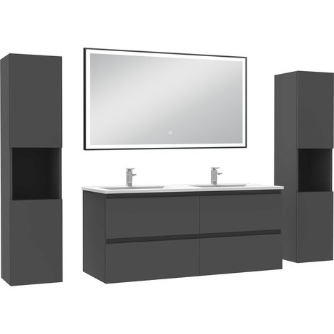 Océan Meubles Salle de Bain 120cm avec colonne et miroir lumineux 3 couleurs et dimmable Anthracite (1/5)