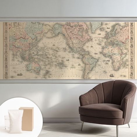 Carta Da Parati - Non Tessuto - Con Colla Inclusa - Per Interni - Ecologica - Con Ingresso - Soggiorno Mappa storica 250x104 cm (1/5)