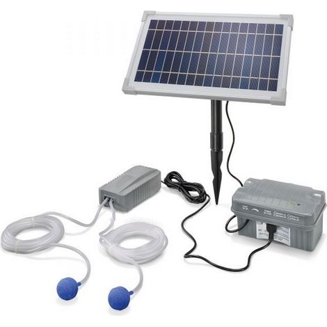 Esotec – Aérateur de bassin solaire 8W avec batterie – Débit 200L/h – 2 sorties d'air – IP65 – Autonomie 8h