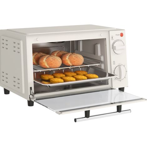 Mini-four 9L plaque cuisson grille grill température temps réglables acier inoxydable blanc crème