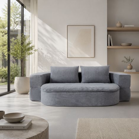 Canapé‑lit pliable futon convertible 2‑en‑1 – Canapé Convertible en mousse haute densité respirante – Fauteuil de détente avec 2 coussins – 200 × 50 cm – Gris clair (1/5)