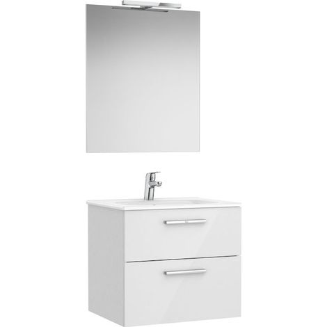 CONJUNTO VICTORIA BASE+LAVABO 600 BLANCO 2 CAJONES ESPEJO APLIQUE LED