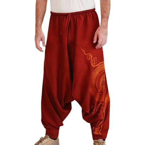 Herren-Yogahose im Boho-Stil, plissiert, Oversize, Haremshose - XL - Rot