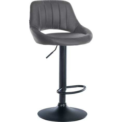 Taburete de bar x1 con reposapiés giratorio y regulable en piel sintética gris y metal negro 100006329