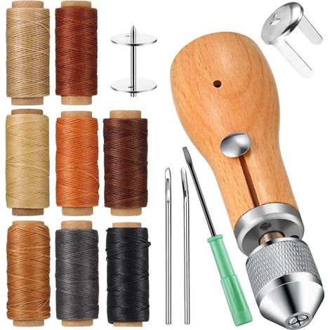 Leather Sewing Kit, Versatile Leather Needle with 8 Bundles of Threads, Hand Sewing Tool Set, with Waxed Thread, for Sewing Leather and Canvas (1/5)