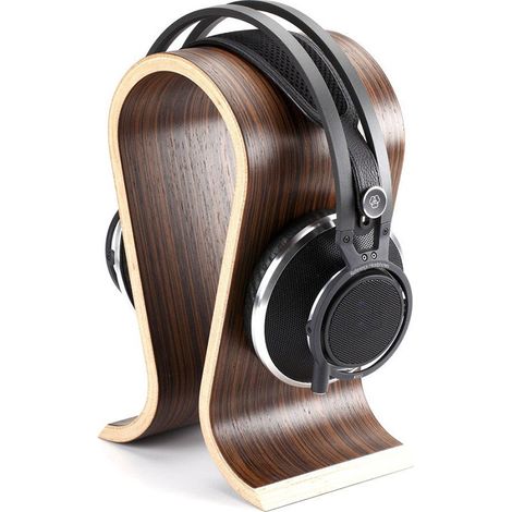 Support casque en bois 2 pièces, présentoir écouteurs multifonction noyer pour bureau maison étude (1/5)