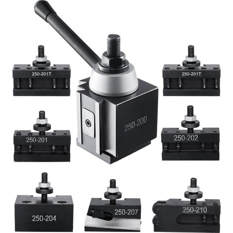 Ensemble de poteaux d'outil à changement rapide, 8 pcs, porte-outil de tour, poteau d'outil de type piston et accessoires, pour mini-tour 254-381 mm et tour à métaux, matériau en acier durable (1/5)