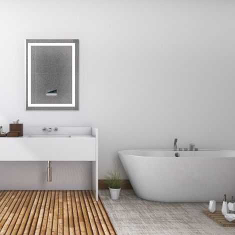 Miroir de Salle de Bain, 80 x 60 cm, Miroir Mural avec Interrupteur Tactile et Haut-Parleur Bluetooth, Blanche Chaude et Froide (1/5)