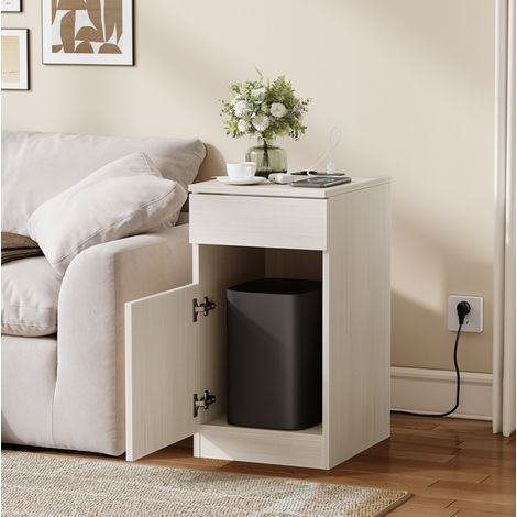 Nachttisch modern aus MDF in Weiß 33 x 40 x 61,5 cm mit 1 Schublade und Ladestation mit USB-A, USB-C und AC-Steckdose (1/5)