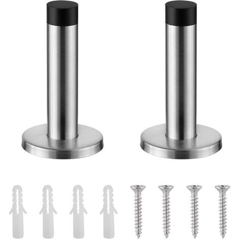 Tope de puerta resistente para zócalos - Paquete de 2 bloques de puerta - Tope de puerta de acero inoxidable para montaje en pared con punta de goma (1/5)
