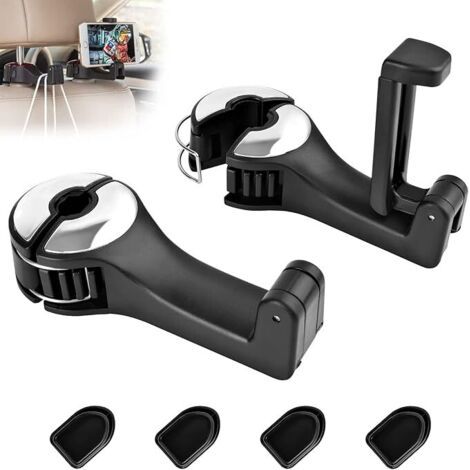 Lot de 2 crochets de voiture pour fixation sur appuie-tête, crochets 2 en 1 avec support pour téléphone intégré, crochet invisible à 360°, rotatif, réglable, multifonctionnel, support pour téléphone s (1/5)