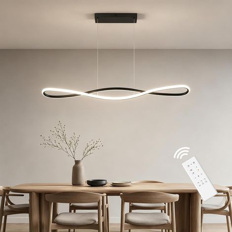 Suspension Luminaire Moderne, 32W Luminaire Suspension Linéaire Dimmable avec Télécommande, LED Lampe de Salle à Manger Réglable en Hauteur Lampe pour Cuisine Restaurant, Noir 90CM (1/5)
