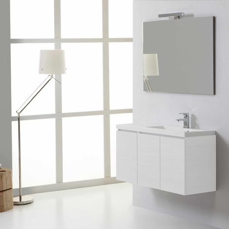 Mueble De Baño Moderno Con Tres Puertas Derecha 90 Cm Blanco Bosque