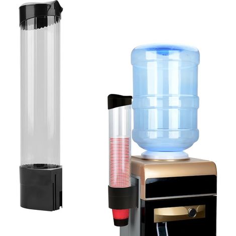 Dispensador de pared negro con capacidad para hasta 80 vasos de 7,5 cm: ideal para uso intensivo en restaurantes, oficinas y hospitales.