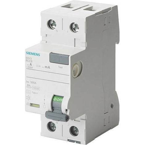 Siemens Interruptor diferencial, 2-polos, Tipo A, In: 40 A, 30 mA, Un AC: 230 V, 5SV33146