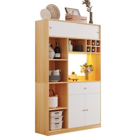 Buffet et enfilade-Cuisine avec LED-3 portes et tiroir-Grand rangement micro-ondes-Étagères couverts-115x35x180cm (1/5)