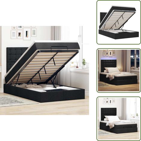 The Living Store Ottoman-Bett mit Matratze & LEDs Schwarz 120x200 cm Stoff - Matratze (1/5)