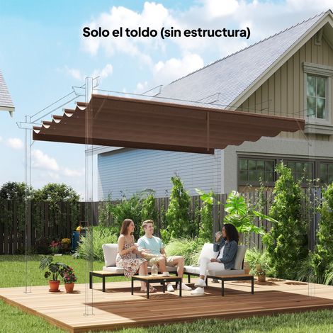 Housse toit rétractable Marron 2 5x2 55 m tissu remplacement pergola 3x3 avec 10 trous drainage