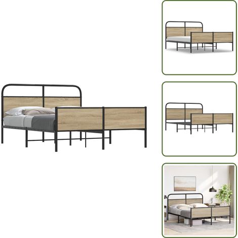 Letto con gambe stabili - vidaXL Giroletto senza Materaso in Metallo Rovere Fumo 180x200 cm - Letto con base a doghe
