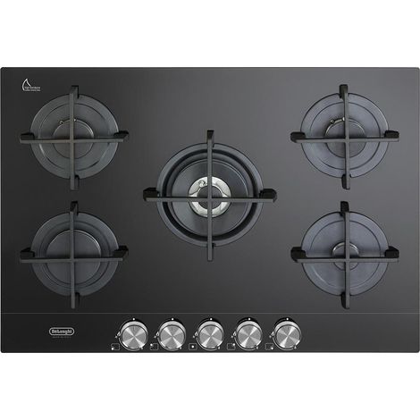 DeLonghi NSL575NC Piano Cottura a Gas in Vetroceramica 5 Fuochi 1 con Doppia Corona Griglie in Ghisa 75 cm Nero (1/3)