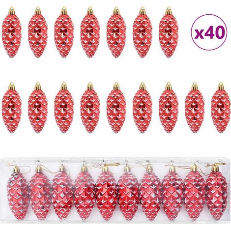 Boules de Noël en forme de pommes de pin, 40 en plastique rouge (1/5)